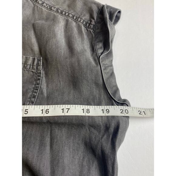 PrAna Gray Chambray Azul Cap Sleeve 1/2 Button Blouse Women's Size Small - Picture 8 of 10